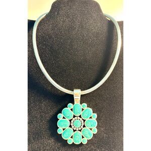 Premier Designs Reversible Pendant Necklace Red Turquoise Omega Chain 18"
